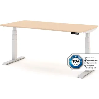 assmann büromöbel ASSMANN Elektrisch höhenverstellbarer Kinderschreibtisch JUNIOR Curved Kiesel Weiß, Memoryfunktion, Kollisionsschutz, 2-fach-Motorik - Weiß/Beige