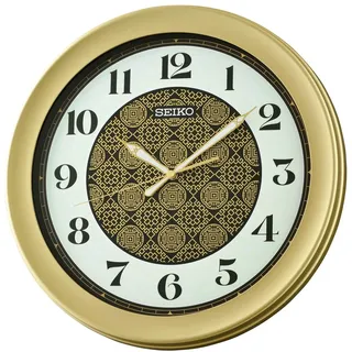 Seiko Wanduhr (Quarzuhr, durchlaufende Sekunde, Büro, Küche, Esszimmer, Wohnzimmer) goldfarben