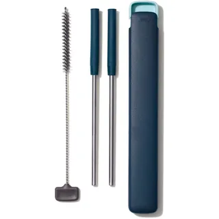 OXO Good Grips wiederverwendbares, ausziehbares Trinkhalm-Set, Blau/Grün, 26,7 cm, 4-teilig