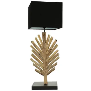 Licht-Erlebnisse Tischleuchte SAWATH, ohne Leuchtmittel, Tischlampe Treibholz Stoff 69 cm E27 Schlafzimmer Wohnzimmer beige|schwarz