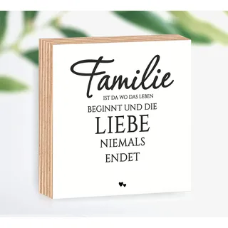 Holzbild Familie ist 15x15x2cm zum Hinstellen/Aufhängen, echter Fotodirektdruck mit Spruch auf beschichtetes Birkenholz das perfekte Geschenk für die liebsten Menschen