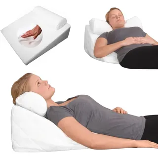 Orthopädisches Reflux Keilkissen aus 100 % Gelschaum Made in Europa | Ergonomisch & druckentlastend | 25°-Winkel für gesunden Schlaf | Waschbarer Polyesterbezug in Weiß | Mit Nackenrolle