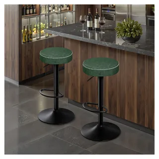 STOOLINK 2er Set Barstuhl, Barhocker Höhenverstellbar Barstühle mit Mikrofaser-Leder, Barhocker mit Fußstütze und Ohne Lehne, Tresenhocker 150kg Barstuhl 360° Drehbar-Grün