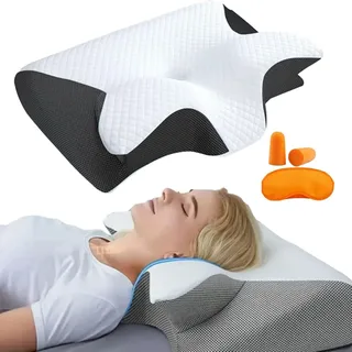 OALYGEI Curosleep Kissen,Curo Sleep Kissen 2026 Upgrade Ergonomisches OrthopäDisches Kissen Mit Konturierter UnterstüTzung für Seiten, Mit schaumbildung im Nacken und Schmerzen im Nacken (Schwarz)