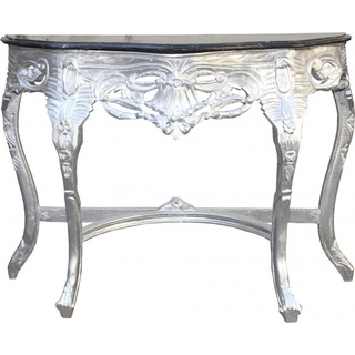 Casa Padrino Beistelltisch Barock Konsolentisch Silber / Schwarz mit Marmorplatte Mod2 - Konsole