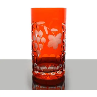 Longdrinkglas Traube Weinrebe 340ml Trinkbecher Bleikristall geschliffen orange