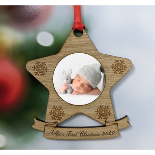 Personalisierte Holz Weihnachtskugeln mit Namen Foto und Bild Weihnachtsschmuck Christbaumschmuck Kinder/Babys erstes Weihnachten