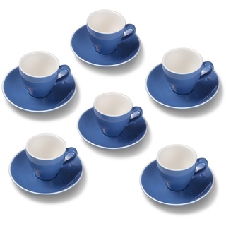 Terra Home 6er Espresso-Tassen Set - Blau, 90 ml, Glossy, Porzellan, Dickwandig, Spülmaschinenfest, italienisches Design - Kaffee-Tassen Set mit Untertassen