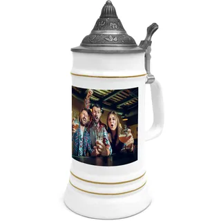 printplanet® Bierkrug mit Foto – personalisierter Steinkrug mit Zinndeckel 0,75 L – Krug selbst gestalten – Humpen mit eigenem Motiv – Geschenkidee für Bierliebhaber