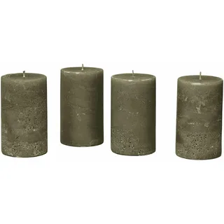 Loberon Kerze 4er Set Braga, durchgefärbt & geruchslos, von Hand gefertigt, Lange Brenndauer, Adventskerzen, Adventskranz, Stumpenkerzen, Paraffinwachs, grün