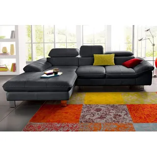 COTTA Ecksofa Driver L-Form, B: 268 cm, moderne Couch mit Wellenunterfederung, Leder, Kopfteilverstellung, opt. Schlaffunktion + XL Bettkasten, LF:191x129cm schwarz