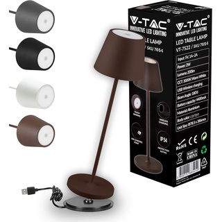 V-TAC Dimmbare LED Tischlampe Kabellos mit Touch-Bedienung - Wiederaufladbar Braun Lampe für den Innen und Draußen - Außenbereich IP54 - Hause Restaurant - 4400-mAh-Akku - Warmweiß 3000K