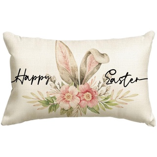 Artoid Mode Hasenohren Blumen Frohe Ostern Kissenbezug, 30x50 cm Frühling Sommer Saisonnal Zierkissenbezug Couch Wohnzimmer Deko