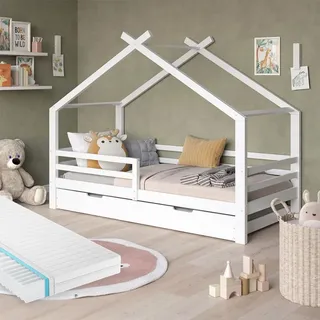 VitaliSpa Hausbett Luni 90 x 200 cm Kiefer massiv weiß