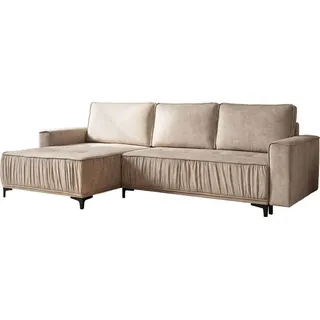 WFL GROUP Ecksofa mit Schlaffunktion & Stauraum, Wohnlandschaft in L-Form – Universell Rechts/links 4-Sitzer Loungesofa 270 × 150 × 92 cm – Glamour, Fr... – Beige Samt 270/92/150