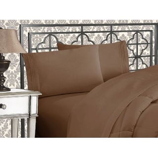 Elegant Comfort Luxuriöses 1500 Premium-Hotelqualität, Mikrofaser, dreireihig, Bestickt, weichstes 4-teiliges Bettlaken-Set, Knitter- und lichtbeständig, Queensize, Taupe