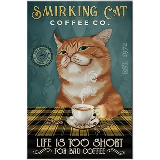 ZWWOGE Katze Blechschilder Retro Metall Zinn Schild,Witziges Schwarze Katze Coffee,Retro Plaqu Wall Art Print Dekoration für Home Bar Bad tür Shop Küchendeko Geburtstag Junge Poster&Kunstdrucke