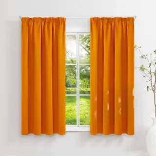 Runyéla Gardinen mit Kräuselband Vorhänge Blickdicht Orange Verdunkelungsvorhänge 2er Set 140 x 120 (HxB) für Schienensystem, Thermovorhänge Kälteschutz Schiebegardinen für Wohnzimmer Curtain