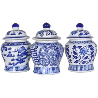 3er Set Ingwertopf 3Stück Deckelvase Deckeltopf China Porzellan Töpfe Antik Drachen pin010 Palazzo Exclusiv
