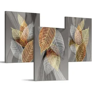 Bilder Blätter Natur Golden Pflanzen Leinwandbild 30x40cm 3er Set
