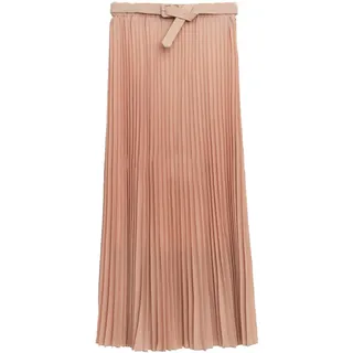 Cheerlife Elastische Taille Damen Rock Plissierter Faltenrock Plisseerock A-Linie Falten Lang Rock mit Gürtel Rosa - Einheitsgröße