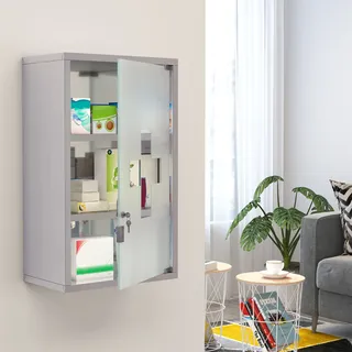 Medizinschrank Arzneischrank Aus Edelstahl, Abschließbar Medikamentenschrank Mit 3 Fächern, Glastür Apothekerschrank Zur Medikamenten-aufbewahrung, 30 X 18 X 50 Cm