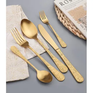 Besteck Gold Set 60 Stück Gabeln Besteckset 12 Personen Geschirrset Lebensmittelechter Edelstahl enthalten Messer Gabeln und Löffel Set Besteck Utensilien Set für Haus Küche ESSONIO