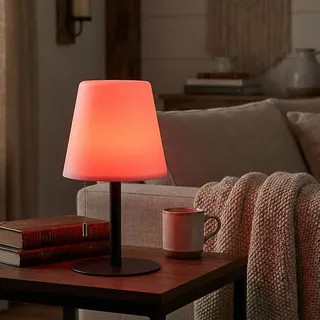 Akku Tischlampe - 4 Lichtmodi weiss & bunt - IP44 Spritzwasserschutz - Ideal für drinnen & draussen - USB wiederaufladbar - 30cm - Schwarz/Weiss