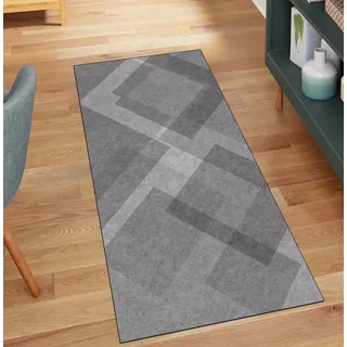 QQrunner Teppich Läufer Flur Grau Abstrakt, 40x200CM Teppichläufer rutschfest Meterware Kücheteppich Waschbar Lang Korridor Polyester Wohnzimmer Schmutzfangmatte