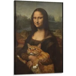 Mona Lisa Kunstwerk Mona Lisa mit Katze Vintage Poster Frau Wandkunst Mona Lisa Funny Portrait Bild Leinwanddruck Pop Art Dekoration, ohne Rahmen,30×40cm