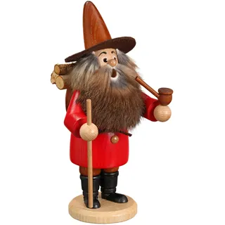 Drechselwerkstatt Uhlig Räuchermännchen Wichtel Holzsammler rot - 22 cm - Original Erzgebirge Räuchermann