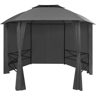 vidaXL Gartenpavillon mit Vorhängen 3,6 x 2,65 m grau