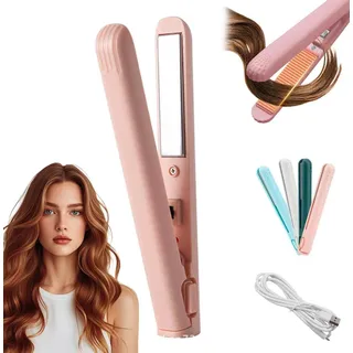 Mini Lockenstab mit doppeltem Verwendungszweck,2026 Upgrade Mini Glätteisen für kurzes Haar, Mini Lockenstab mit Doppeltem Verwendungszweck, Haarglätter und Locken 2 in 1 (Pink)