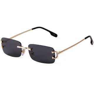Laurinny Randlose Sonnenbrille Herren Retro Rahmenlose Rechteckig Metal | Schmal Rechteckig,Randlose,Vintage 90er,Retro,Trendy,Rechteckige Sonnenbrille,Blau,Braun,Für Männer und Frauen