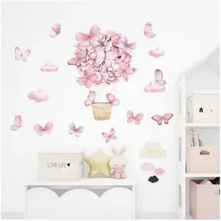 Montegoni Wandsticker Rosa Schmetterlings korb Wandaufkleber Wandsticker (Wandaufkleber Deko, Wandtattoo für Kinderzimmer), Kindergarten Home Dekoration, wasserdichte abnehmbare