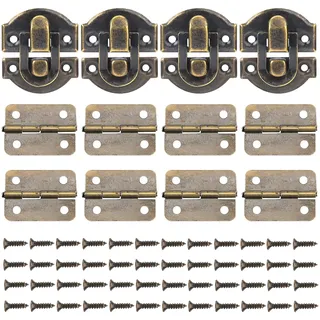 12 Stück Retro Design Kleine Scharniere Für Holzkiste Schmuckkästchen Rechter Haken Gravierte Riegel Verschluss Box Bronze Scharnier Mit Schrauben Kit Für Dekorative Schränke