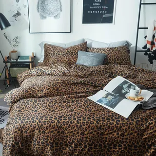 Sedefen Bettwäsche 135x200 Leopard Braun Gelb,Aesthetic Leopardenmuster ÖKO-TEX Leo Bettwäsche Set aus Microfaser - Leoparden Bettbezug mit Reißverschluss und 1 Kissenbezug 80x80 cm