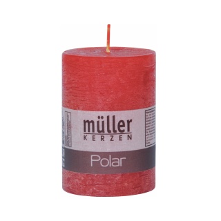 Müller Kerzen Polar Stumpenkerzen 100/68 mm, Raureif-Effekt 5461007244 , 1 Packung = 4 Stück, rot