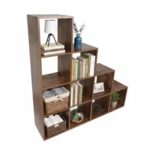Relaxdays Bücherregal Stufenregal 129,5 x 129,5 x 29 cm Braun