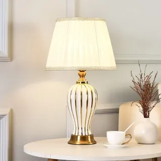 Mengjay Klassische Vintage Art Keramik Tischlampe, Vase-Like-Tuch Lesebuch-Licht Schreibtischlampe Porzellan-Antike Blumen verzierte Nacht Birne Beistelltisch Dresser,für Schlafzimmer/Wohnzimmer