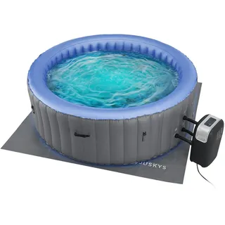 Juskys Whirlpool Palmira für 6 Personen - Outdoor Indoor Pool aufblasbar, rund & LED - Grau