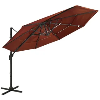 furnicato Sonnenschirm mit Aluminium-Mast 4-lagig Terrakottarot 3x3 m, LxB: 300x300 cm braun