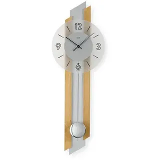 AMS Pendelwanduhr AMS "W7207/18", silber (silberfarben, buchefarben), Wanduhren, B/H/L: 62cm x 23cm, Quarzuhr, Holzgehäuse, Buche,Esszimmer,Wohnzimmer,Made in Germany