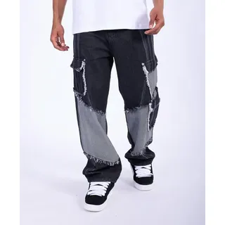 Denim House Relax-fit-Jeans Patchwork Baggy Jeans Bi-Color Loose Skater Jeans schwarz W32/L32