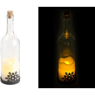 Deko-Glasflasche mit LED-Kerze, bewegliche Flamme, Schneeflocken-Motiv