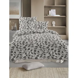 IRISETTE Meran-HK 8588 Blätter Baumwolle Grau 135 x 200 cm + 80 x 80 cm