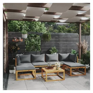 vidaXL Gartenlounge-Set 7-tlg. Garten-Lounge-Set mit Auflagen Massivholz Akazie, (1-tlg) grau 70 cm x 1.5 cm