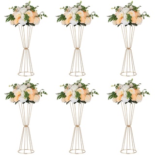 Sziqiqi Blumenständer für Hochzeits Deko - 60cm Gold Geometrische Trompete Vasen für Tisch Satz von 6 Metall Display Blumensäule für Wedding Birthday Party Große Blumenstand für Kunstblumen