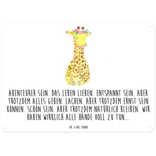 Mr. & Mrs. Panda Metallschild DIN A3 Giraffe Blumenkranz - Weiß - Geschenk, Afrika, Geschenk Schild, (1 St) weiß DIN A3