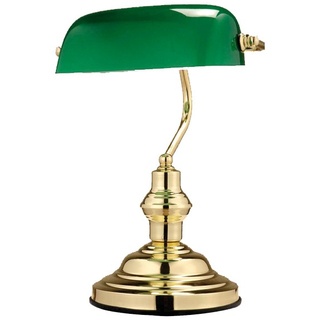 Tischlampe Bankerleuchte Metall mit Schirm Nachttischlampe grün Tischlampe, Glasschirm Kabelschalter, 1x E14, LxH 25x36 cm
